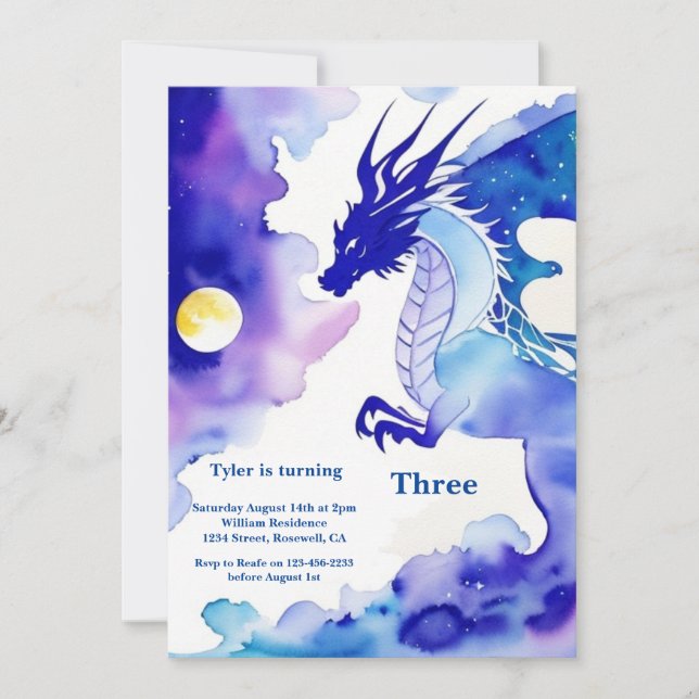 Watercolor Dragon Invitation Anniversaire (Devant)