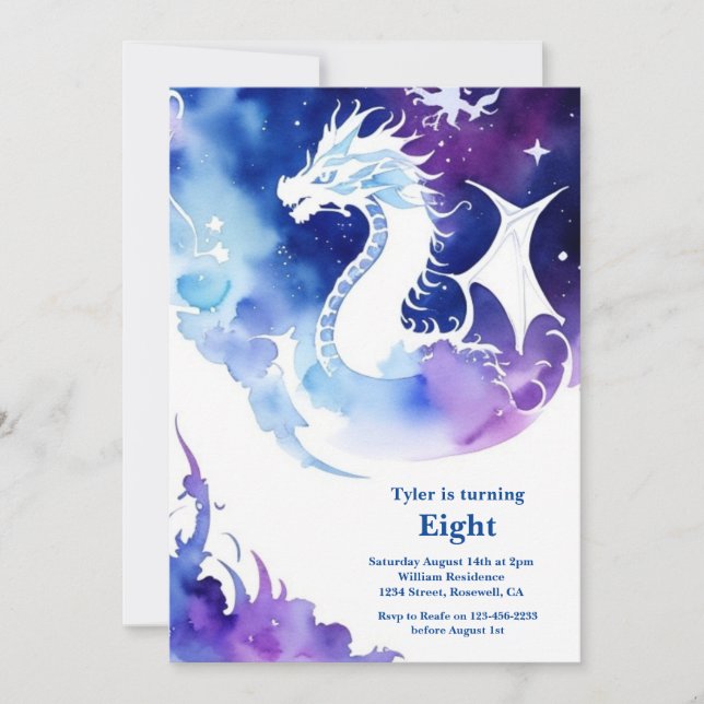 Watercolor Dragon Invitation Anniversaire (Devant)