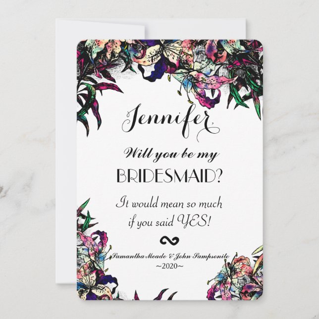 Watercolor Dragon Lilies Bridesmaiers Invitations (Devant)