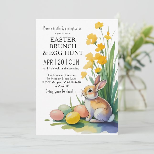 Watercolor Easter Brunch Egg Hunt Invitation (Debout devant)
