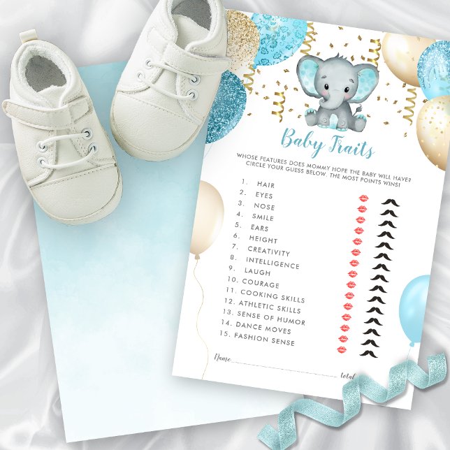 Watercolor Elephant Baby Traits Jeu de douche (Watercolor Turquoise Elephant Baby Traits Shower Game)