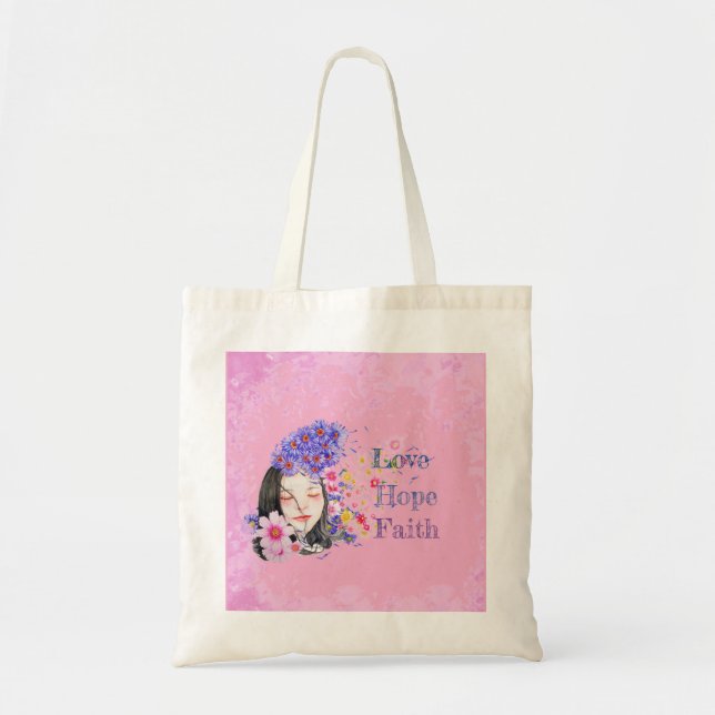 watercolor faith hope love tote bag (Devant)
