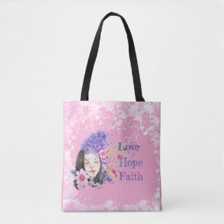 watercolor faith hope love tote bag