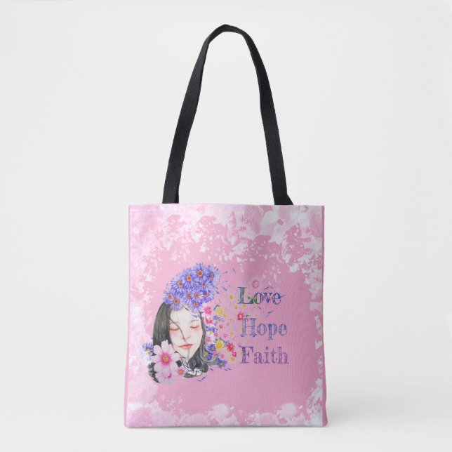 watercolor faith hope love tote bag (Devant)