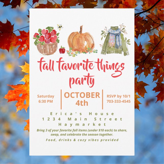 Watercolor Fall Favoris Things Party Invitation (Créateur téléchargé)