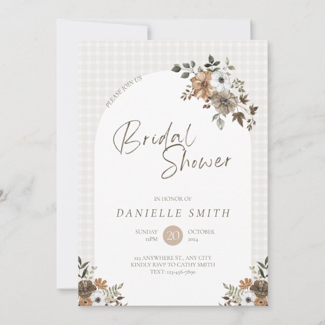 Watercolor Fall Floral Bridal Douche Invitation (Devant)