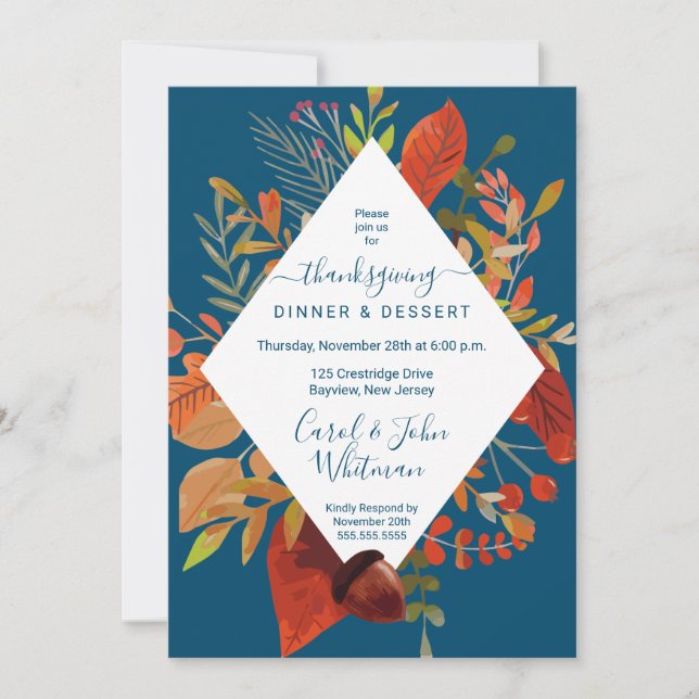 Watercolor Fall Folid Thanksgiving Invitation (Devant)