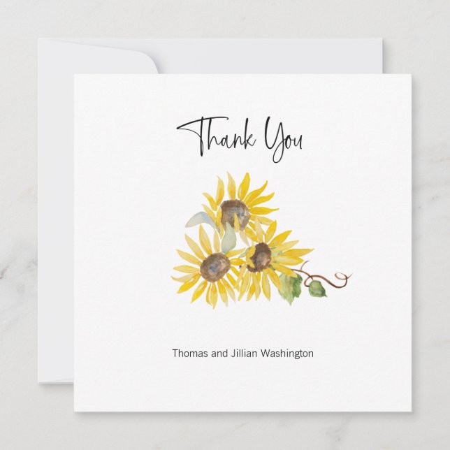 Watercolor Fall Sunflower Custom Carte de remercie (Devant)