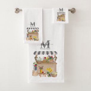 Watercolor Farmer's Market Floral Cart Monogramme