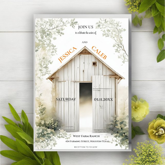 Watercolor Farmhouse Mariage campagnard Invitation (Créateur téléchargé)