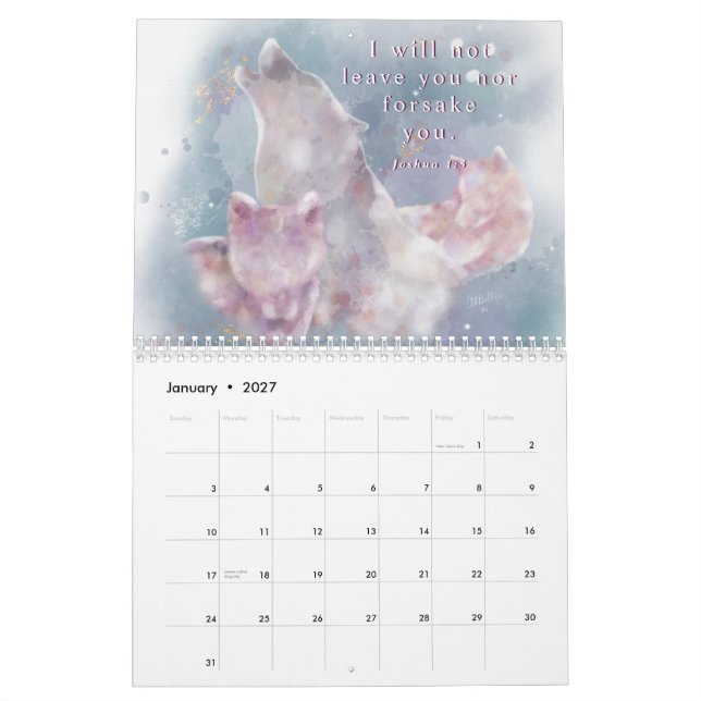 Watercolor Faune et Versets bibliques | Calendrier (Jan 2027)