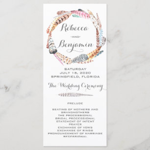Watercolor Feathers Bohemian Wedding Programmes