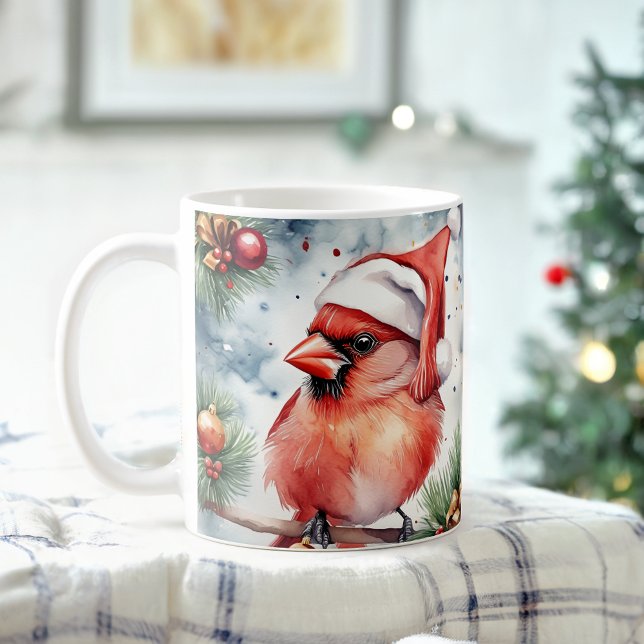 Watercolor Festive Cardinal du Nord Mug de Noël (Créateur téléchargé)