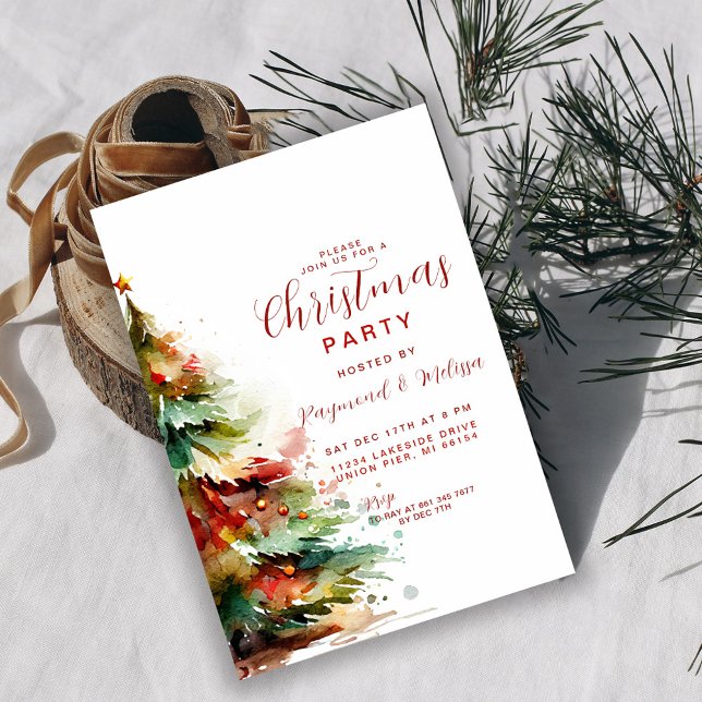 Watercolor Festive Noël Arbre de fête Invitation (Créateur téléchargé)