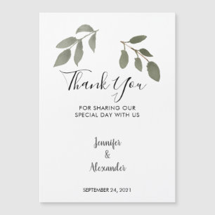 Watercolor feuilles merci carte magnétique Mariage