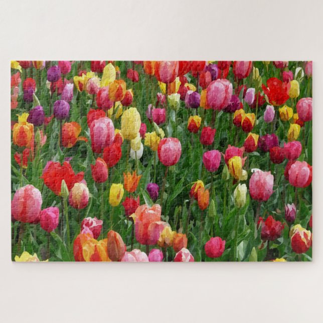 Watercolor Field of Tulips 1014 pc Jigsaw Puzzle (Horizontal)