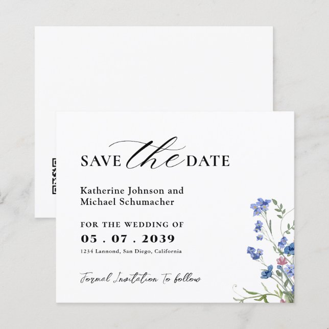 Watercolor Fleur sauvage QRcode Wedding Enregistre (Devant / Derrière)