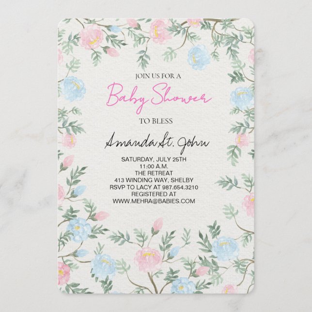 Watercolor Floral Baby Shower Invitation (Devant)