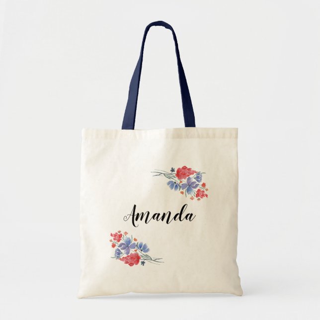 Watercolor floral bouquet ,personalized tote bag (Devant)