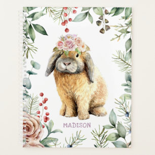 Watercolor Floral Bunny Rabbit Personalized