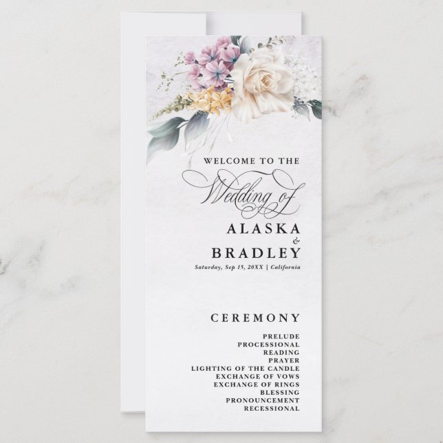Watercolor Floral Calligraphy Programme de mariage (Devant)