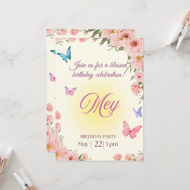 Watercolor Floral Christian Birthday Invitation  (Devant/Arrière en situation)