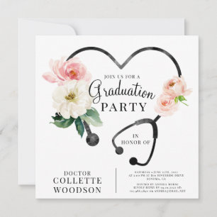 Watercolor Floral Doctor Graduation Invitation