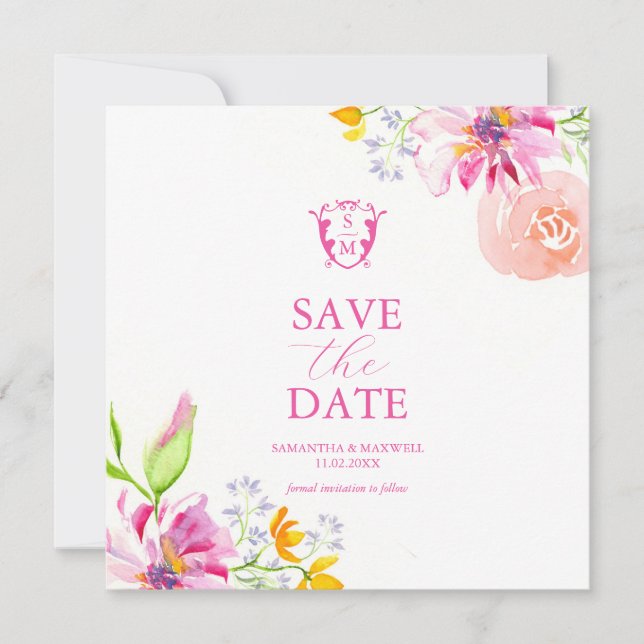 Watercolor Floral Enregistrer La Date Invitations (Devant)