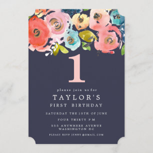 Watercolor Floral Girls 1er Invitation d'anniversa