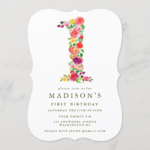 Watercolor Floral Girls 1er Invitation d'anniversa