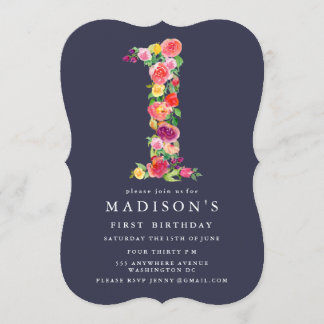 Watercolor Floral Girls 1er Invitation d'anniversa