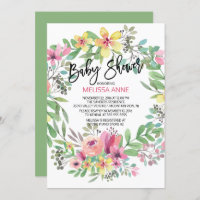 Watercolor Floral Girls Baby shower Invitation