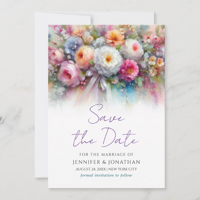 Watercolor Floral Handwritten Script Save The Date (Devant)