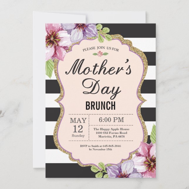 Watercolor Floral Mothers Day Brunch Invitation (Devant)