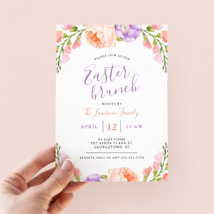 Watercolor Floral Pâques Brunch Party Invitation