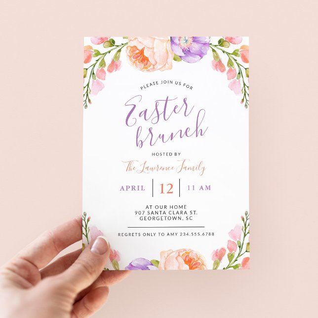 Watercolor Floral Pâques Brunch Party Invitation (Créateur téléchargé)