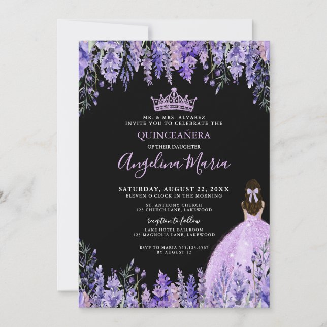 Watercolor Floral Purple Quinceanera Invitation (Devant)
