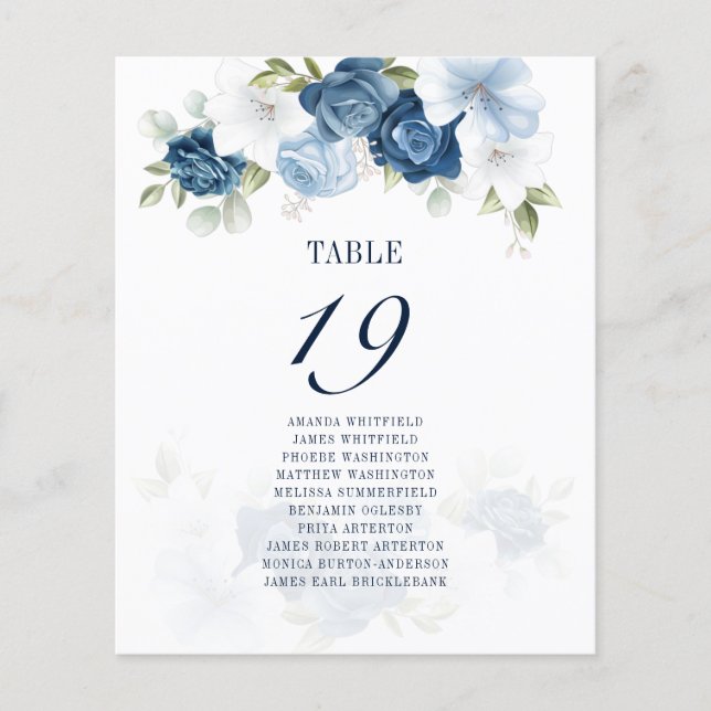 Watercolor Floral Table Number 19 Seating Chart (Devant)