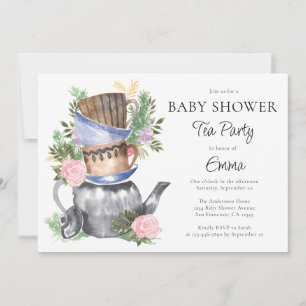Watercolor Floral Tea Party Baby shower Invitation