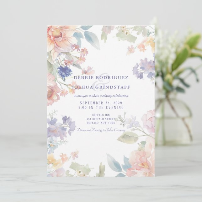 Watercolor Floral Wedding Invitation  (Debout devant)