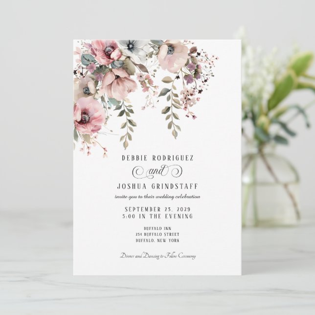 Watercolor Floral Wedding Invitation  (Debout devant)