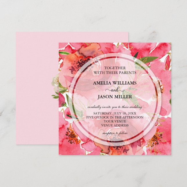 Watercolor Floral Wedding Invitations (Devant / Derrière)