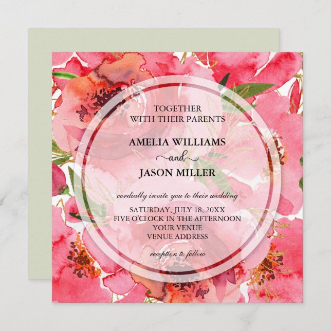 Watercolor Floral Wedding Invitations (Devant / Derrière)