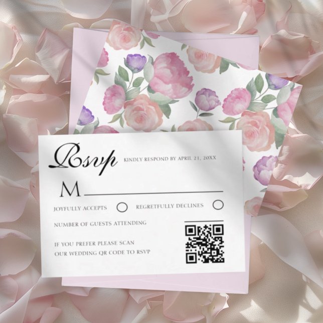 Watercolor Floral Wedding RSVP Card with QR Code (Créateur téléchargé)