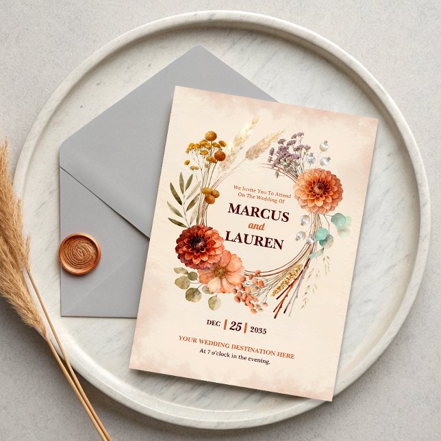 Watercolor Floral Wreath Border Wedding Invitation (Créateur téléchargé)