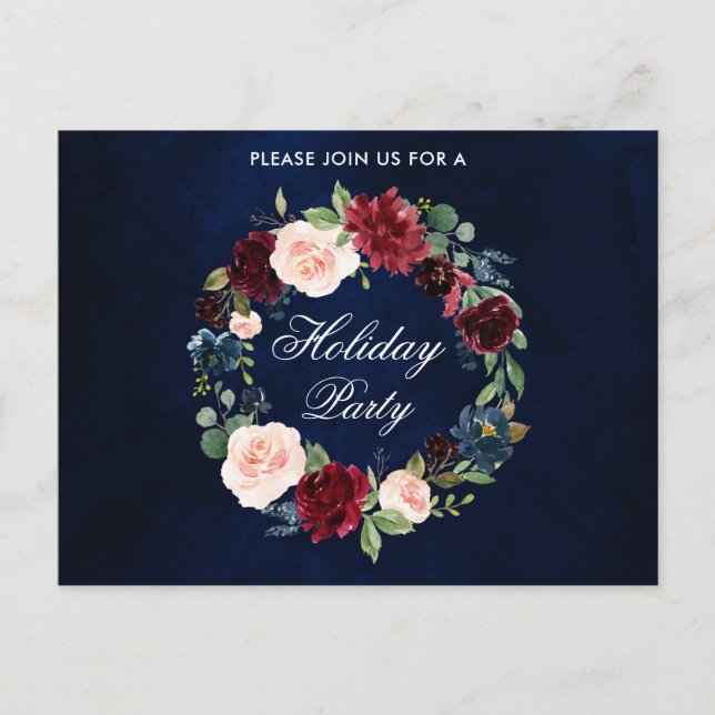 Watercolor Floral Wreath Fête Invitation (Devant)