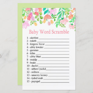 Watercolor Flowers Baby word scramble jeu