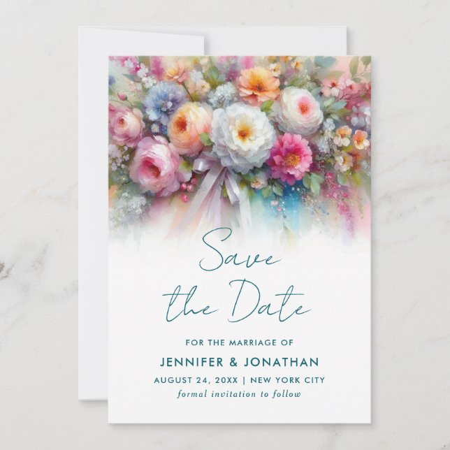 Watercolor Flowers Typography Script Save The Date (Devant)