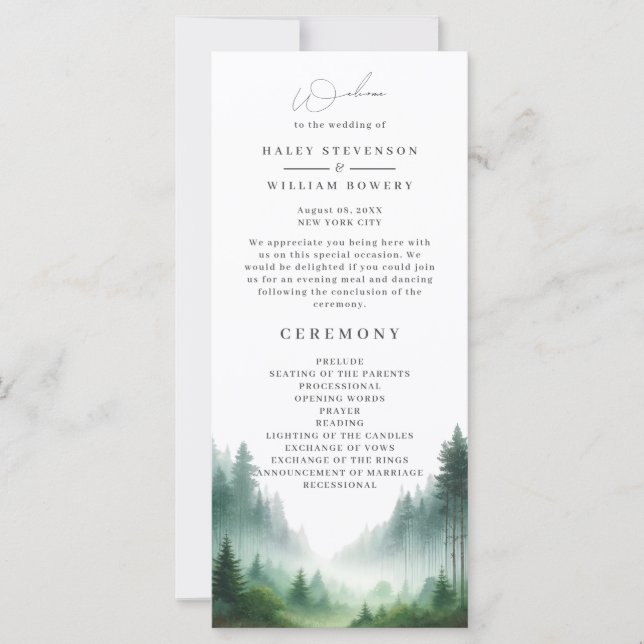 Watercolor Forest Destiantion Wedding Programme (Devant)