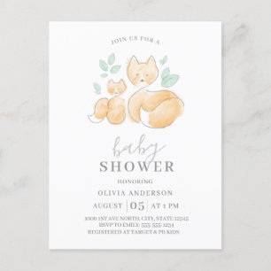 Watercolor Fox Family Baby shower Invitation
